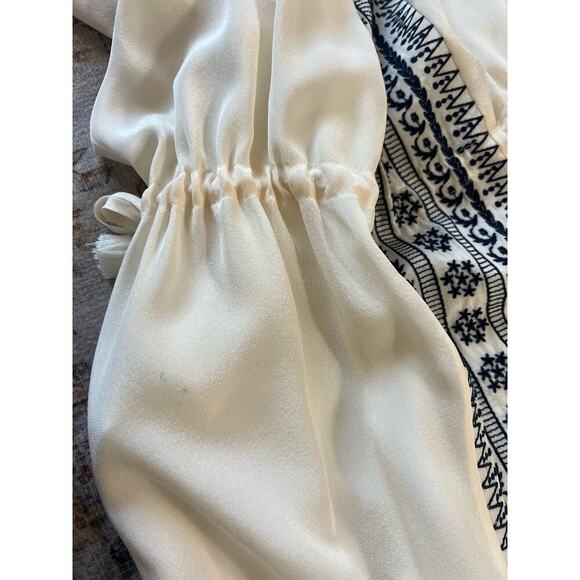 Tory Burch Silk Embroidered Cinched Waist Tie Sleeveless Shift Maxi Dress Size L - Picture 5 of 14